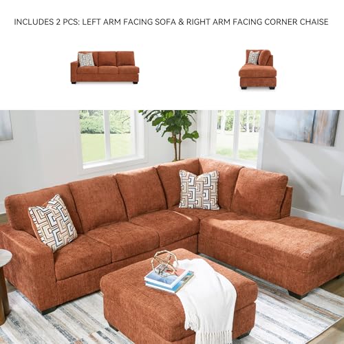 Signature Design by Ashley Aviemore L-Shaped Sectional Couch | Cozy 100% polyester chenille fabric, Sag-resistant platform foundation, Spacious L-shaped layout, Casual contemporary style - color: Spice, style: Right 2 Piece Sectional With Chaise
