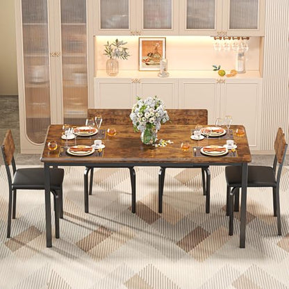 IRONCK 5-Piece Extendable Dining Table Set, 63" Kitchen Table with 4 Chairs | Space-saving Dining Table Set with Extendable Drop Leaf Design, MDF Top and 4 Upholstered Chairs for Kitchen or Dining Room