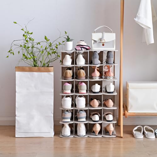 6-Tier Narrow Shoe Rack for Small Entryways, Space-Saving Adjustable Stackable Shelves, Free Standing Shoe Organizer for Closet, Corner, Doorway, White - color: White