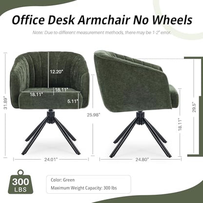 Swivel Desk Chair No Wheels Modern Upholstered Vanity Chairs Stationary | Comfy Dining Chairs with Mid Back Computer Task Chair Swivel Accent Arm-Chair for Home Office/Vanity/Bedroom, Green - color: Green