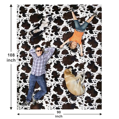 Bnuitland Brown Cow Print Blanket, Large Size 108x90 Inches, 300 GSM Double Sided Lightweight Fuzzy Decor, Super Soft Cozy Gift Flannel Fleece Blanket for Bed/Sofa/Couch/Outdoor - color: Cow Brown, size: California King
