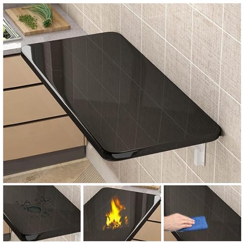 Wall Mounted Folding Table,Black Floating Desk for Small Spaces,Stainless Steel Bracket Laundry Folding Table,Wall Folding Desk,Home Bars and Dining Establishments(100x50cm/39.4"×19.7") - color: Black, size: 39.4 x 19.7 inches