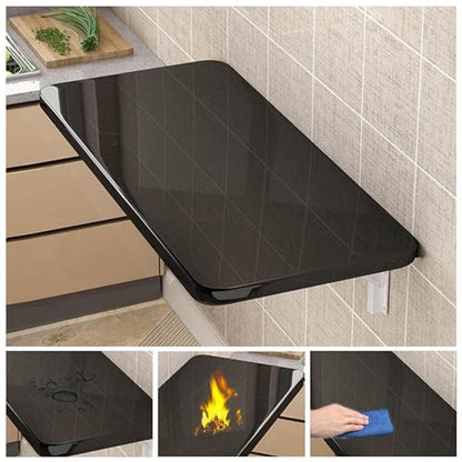 Wall Mounted Folding Table,Black Floating Desk for Small Spaces,Stainless Steel Bracket Laundry Folding Table,Wall Folding Desk,Home Bars and Dining Establishments(100x50cm/39.4"×19.7") - color: Black, size: 39.4 x 19.7 inches