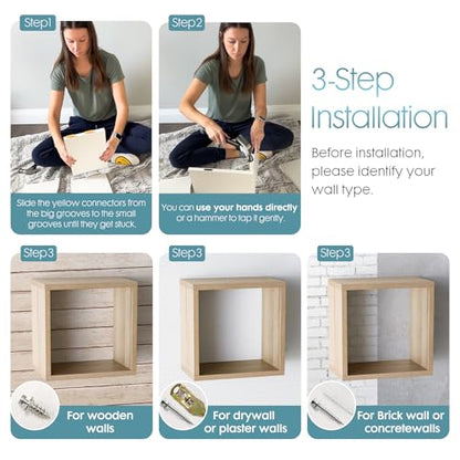 Cube Floating Shelves Set2, Display Shelves Wall Mount 7.75" D x 12.5" W x 12.5" H, (Grey Oak, Square 2 Cubes) - color: Grey Oak, size: Square-Set2