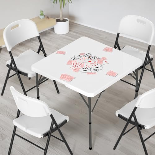 VINGLI 34" Fold in Half Square Table, Bi-Folding Commercial Portable Plastic Dining Table for Kitchen Outdoor Party Wedding Event, White - color: White, size: 34 inches