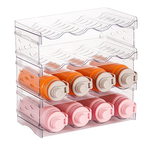 Plastic Stackable Bottle Storage Holder Rack Holds 16 Bottles,Free-Standing Water Bottle/Wine and Drink Organizer Shelf for Kitchen Cabinet,Fridge,Countertop,Pantry,Freezer,4 PackX4 Bottles,Clear - size: 4 Tier-Holds 16 Bottles