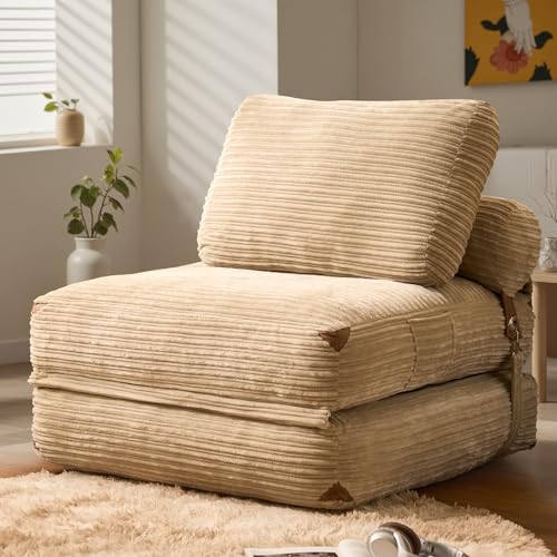 ovios Folding Sofa Bed, Foldable Sleeper Chair Floor Futon, Comfy Portable Convertible Fold Out Lounge Chairs for Living Room Bedroom, Beige - color: Beige