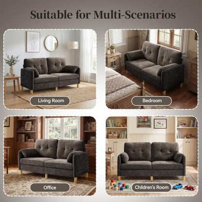 Mid Century Modern Couch, 65" Loveseat Sofa, Brown | Storage Pockets, Upholstered Small Loveseat for Small Spaces, Bedroom, Home Office, Apartments - color: Brown