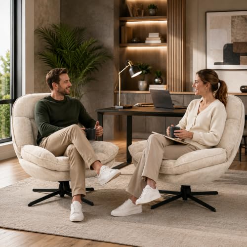 GINGO 24" High Back Swivel Accent Chair Set of 2 for Living Room, Beige | Large Accent Chair, Comfy Reading Chair Oversized, Slightly Rocking Upholstered Armchair, Ergonomic Fabric Modern Chair - color: Beige