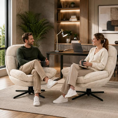GINGO 24" High Back Swivel Accent Chair Set of 2 for Living Room, Beige | Large Accent Chair, Comfy Reading Chair Oversized, Slightly Rocking Upholstered Armchair, Ergonomic Fabric Modern Chair - color: Beige