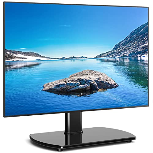 Rfiver Universal Swivel TV Stand for 27-50 55 60 Inch TVs | Height Adjustable Tabletop TV Stand Holds up to 88 lbs, Pedestal TV Stand with Tempered Glass Base, Replacement TV Mount - size: 27-60 inch