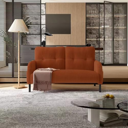 47" Small Loveseat Sofa, 2-Seater Upholstered Cloud Couches | Corduroy Small Couch for Small Spaces, Mini Couches Love Seats with Wood Legs for Living Room, Bedroom, Apartment, Orange - color: Orange