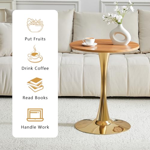 23.6" Round Dining Table, Mid-Century Modern Tulip Table with Thickened Tabletop & Metal Pedestal, Circle Bistro Table for Kitchen, Small Places, Apartments, Cafe - color: Wood Gold, size: 23.6" dining table