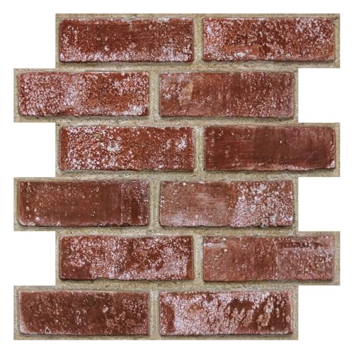 3D Red Brick Wall Panels Peel and Stick Tiles, 10 Pcs of 12"X12", Small Size Thin PVC Fake Brick Adhesive Wallpaper Backsplash Kitchen Living Room, Paintable - color: Vintage Red