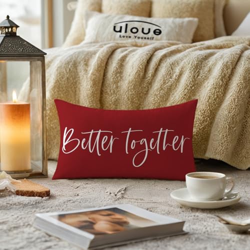ULOVE LOVE YOURSELF Better Together Lumbar Throw Pillow Cover Romantic Couple Reversible Decorative Pillowcase12''x20'' Double-Sided Print Cushion Cover for Bed/Sofa (Red) - color: Red