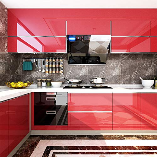 Livelynine Red Contact Paper Self Adhesive Wall Paper Decorations Peel and Stick Wallpaper Kitchen Cabinets Countertops Appliances Glossy Red Vinyl Wrap Removable Waterproof Shelf Liners 15.8x78.8 - size: 15.8"W x 78.8"L