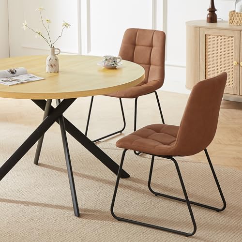 HIPIHOM 45.3 Inch Round Dining Table Set for 4, Mid Century Modern Small Kitchen Coffee Set for Dining Room Kitchen Apartment (Cream Table + 4 U-Shaped Brown Chairs) - color: Cream Table+4 U-shaped Brown Chairs