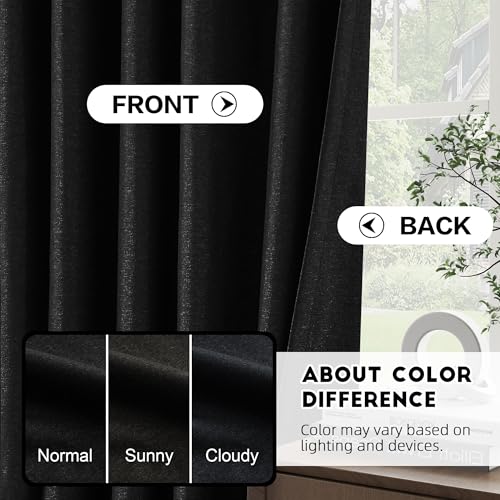 102 Inches Long Curtains Total Blackout Pinch Pleated Drapes Black Linen Textured Farmhouse French Curtains for Living Room Thermal Room Darkening Window Curtain 72 by 102 - color: Black, size: 72"W x 102"L (Pack of 1)