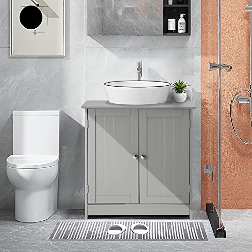 Bonnlo Pedestal Under Sink Storage Bathroom Vanity with 2 Doors Traditional Bathroom Cabinet Space Saver Organizer 23 5/8" x 11 7/16" x 23 5/8" (L x W x H) (Grey) - color: Grey