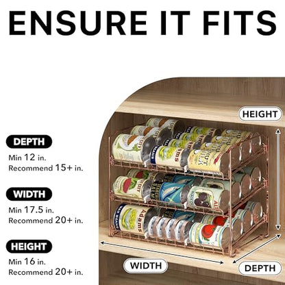 Simple Houseware 3-Tier Stackable Can Organizer Rack 36 Cans, Rose Gold | Can Food Storage Dispenser for Pantry/Cabinet, Adjustable Dividers – 11.5" D x 17" W x 13.75" H - color: Rose Gold