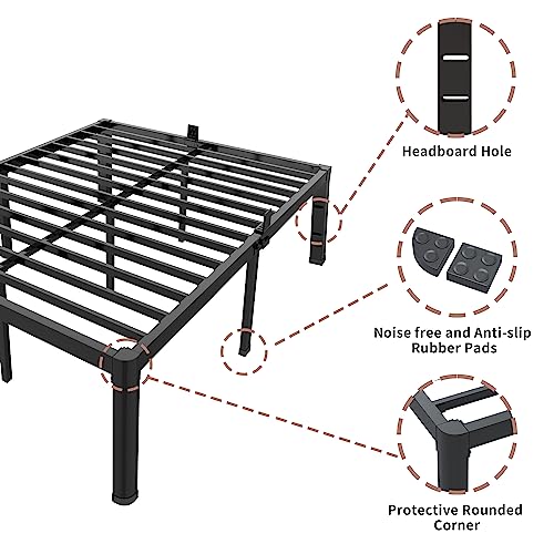 ROIL 16 Inch Twin Bed Frame with Rounded Corner & 4 Mattress Baffles | Easy Assembly, Noise Free, 3500LBS Load Capacity,No Box Spring Needed, 14.4" Storage Space, Headboard Hole, Heavy Duty Steel - size: Twin, style: 16 Inch