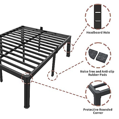 ROIL 16 Inch Twin Bed Frame with Rounded Corner & 4 Mattress Baffles | Easy Assembly, Noise Free, 3500LBS Load Capacity,No Box Spring Needed, 14.4" Storage Space, Headboard Hole, Heavy Duty Steel - size: Twin, style: 16 Inch