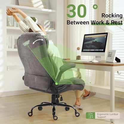 Office Chair, Big and Tall Executive Chair with Air-Lumbar Support, Breathable Desk Computer Chair with Adjustable Flip-up Armrests, Wide Cushion Seat Swivel Home Office Chair - color: Grey