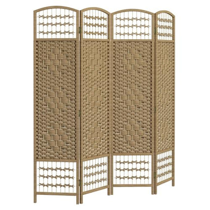 HOMCOM 4 Panel Room Divider, Folding Privacy Screen, 5.6', Natural | Room Separator, Wave Fiber Freestanding Partition Wall Divider - color: Natural, size: 4 Panel