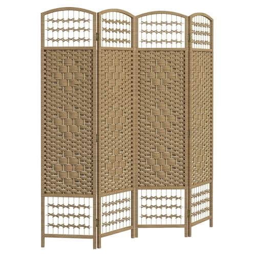 HOMCOM 4 Panel Room Divider, Folding Privacy Screen, 5.6', Natural | Room Separator, Wave Fiber Freestanding Partition Wall Divider - color: Natural, size: 4 Panel