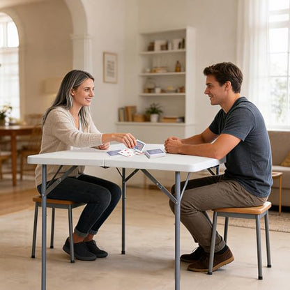 34" Square Folding Table Fold-in-Half Utility Dining Portable Table Heavy Duty HDPE with Carrying Handle, Plastic Tables for Camping,Picnic, Office, Party,Card Table (White) - color: 34"- White(square)