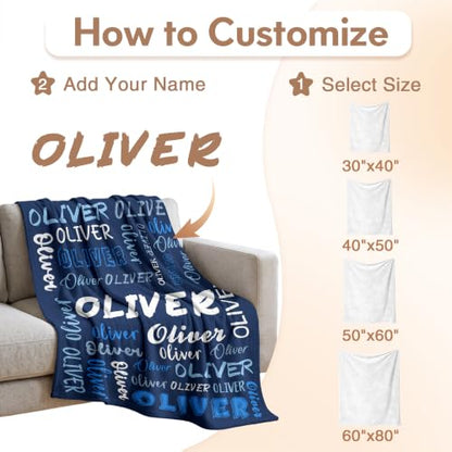 Personalized Blanket with Name, Custom Name Blanket Gifts for Kids Adults Boys Girls Teen, Soft Customized Fleece Flannel Throw for Bedroom Living Room, Birthday Christmas - color: Navy Blue