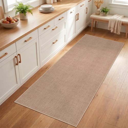 3x7 Kitchen Jute Runner Rug: Non Slip Faux Jute Rugs for Entryway Kitchen | Solid Color & Easy Clean: Thin Indoor Carpet for High Traffic Areas - Boho Rugs for Hallway Bedroom Home Decor Mat(Beige,3x7) - color: Beige, size: 3' x 7' (Runner)