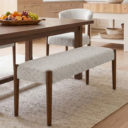 Usaint 42" End of Bed Bench with Wood Legs, Light Brown with Walnut Leg | Modern Upholstered Bedroom Bench with Rubberwood Legs, Entryway Bench with Cushion, Dining Bench for Living Room, Bedroom - color: Light Brown With Walnut Leg