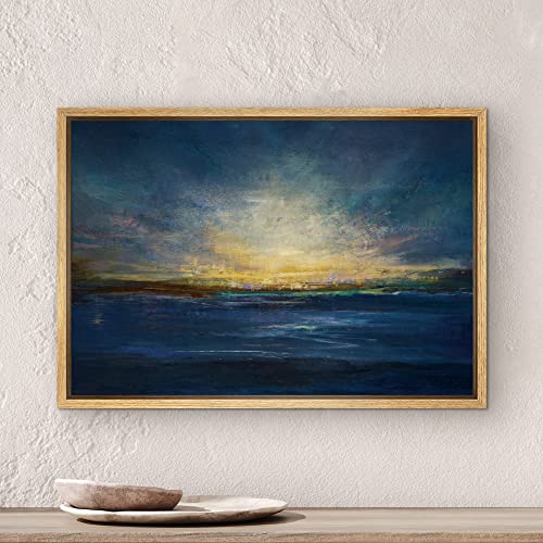SIGNWIN Framed Canvas Wall Art Golden Sunrise Over a Dramatic Blue Sea Coastal Ocean Oil Painting Abstract Modern Closeup Relax/Calm for Living Room, Bedroom, Office - 16"x24" Natural - color: B10-2103-spl25, size: 24"L x 16"W