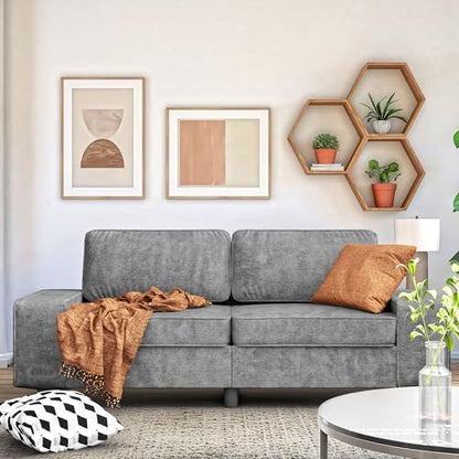 84" Chenille Loveseat Couch, 3 Seater Retro Sofa with 4 Side Pockets, Removable and Washable Cushions, Mid Century Modern, Living Room, Bedroom, Apartment (Light Grey) - color: Light Grey Chenille, size: 84 "