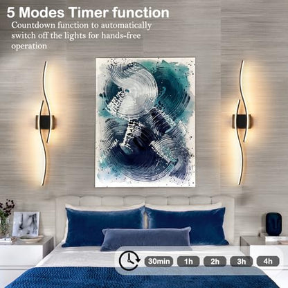 Daunton Hardwired Modern Wall Sconce Set of Two with Remote Control, Dimmable LED Wall Sconces Lighting Set of 2, Large Black Wall Light, LED Wall Lamp for Bedroom Living Room Bathroom 40.5" Length - color: Black, size: 40.5in A hardwired