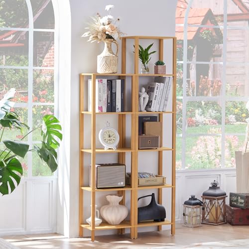 YUFAM 5 Tier Tall Narrow Bookshelf, Skinny Bookcase, Wooden Shelf, Natural | 54'' Tall Thin Book Shelf, Skinny Book Shelf for Modern Narrow Industrial Shelf fits Living Room, Office, Bedroom, Kitchen - color: Natural, size: 5-Tier