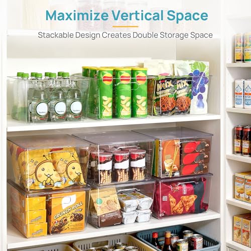 Vtopmart 6 Pack Extra Large Clear Stackable Storage Bins with Lids, 11inch Organizer Bins with Handle for Onions and Potatoes, Plastic Containers for Pantry, Freezer, Kitchen, Closet Organization - size: With Lid