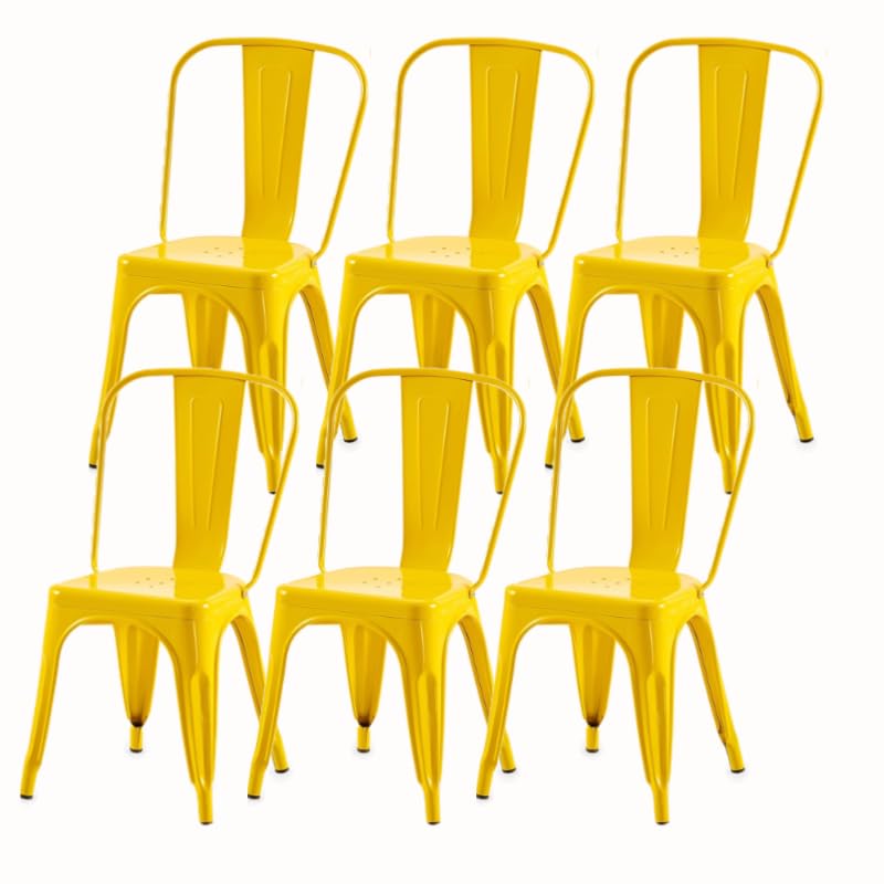Yellow Metal Dining Chairs Set of 6 Daisy Yellow | Industrial Stackable Chairs Suitable for Indoor Outdoor Dining Room Kitchen Restaurant Cafe - color: Daisy Yellow