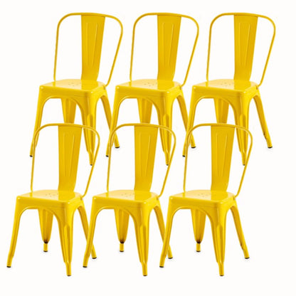 Yellow Metal Dining Chairs Set of 6 Daisy Yellow | Industrial Stackable Chairs Suitable for Indoor Outdoor Dining Room Kitchen Restaurant Cafe - color: Daisy Yellow