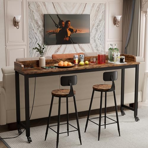 Ytaoka 70.8" Standing Desk with Charging Station, Extra Long Desk on Wheels for Standing and Sitting, Sofa Table Behind Couch with Power Outlets and USB Ports, Easy Assembly, Walnut - color: 70.86" Walnut