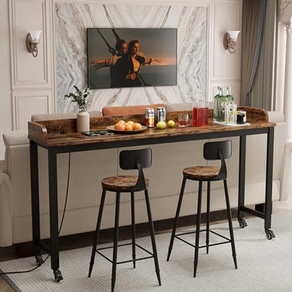 Ytaoka 70.8" Standing Desk with Charging Station, Extra Long Desk on Wheels for Standing and Sitting, Sofa Table Behind Couch with Power Outlets and USB Ports, Easy Assembly, Walnut - color: 70.86" Walnut