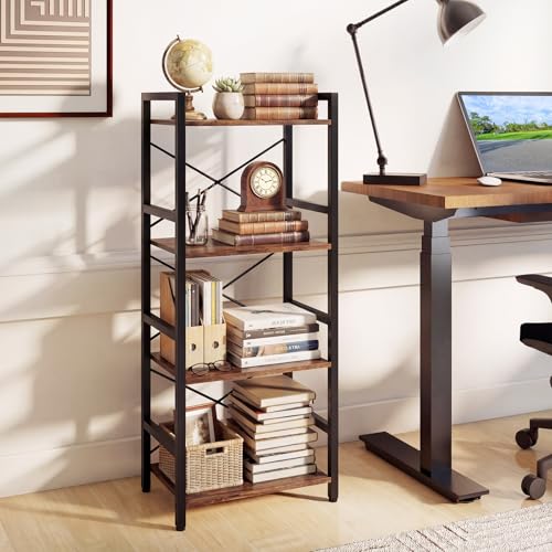 Tangkula 3-Tier Industrial Bookshelf, 16.5" Width Wooden Open Bookcase with Metal Frame, Freestanding Display Shelf Storage Organizer for Home Office, Living Room (1, Rustic Brown, 16.5” x 11” x 40”) - color: Rustic Brown, size: 16.5” x 11” x 40”