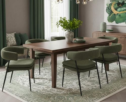 ROCITY Green Dining Chairs Set of 6 Modern Upholstered Kitchen Chairs | Curved Barrel Back, Black Metal Legs, Chenille Fabric, Side Chairs - color: Olive Green, size: 6PCS