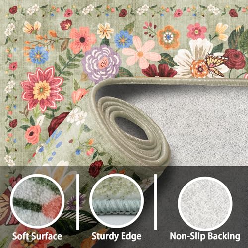 Floral Area Rug 8x10 for Living Room Bedroom | Non Slip; Stain Resistant; Soft;Machine Washable; Ideal for Dining Room - color: Green, size: 8' x 10' (Rectangular)