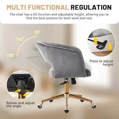 Vanity Chair with Back 360 Swivel Armchair and Gold Base, Criss Cross Chair with Wheels for Vanity Home Office, Living Room, Bedroom and Study (Grey) - color: Grey