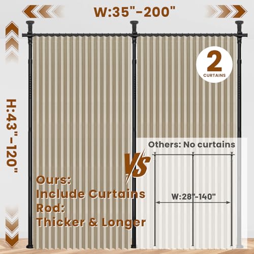 100% Blackout Room Divider Curtains Sets Beige 2 Panels W100 x L84in No Drill Curtain Rods(H) 43-120×(W) 35-200 in for Studio Apartment Dorm Office - color: Beige, size: 100"W x 84"L (Pack of 2)