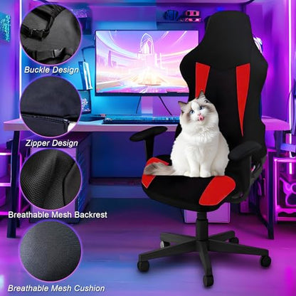 Gaming Chair Covers Only,Stretchable Fit Thick Breathable Mesh | Cat Scratch Proof,Scratch Resistant,Soft,Gaming Chair Seat Cover with 2Pcs Armrest Slipcovers(Black-red,Style 2) - color: Black-red, size: Style 2