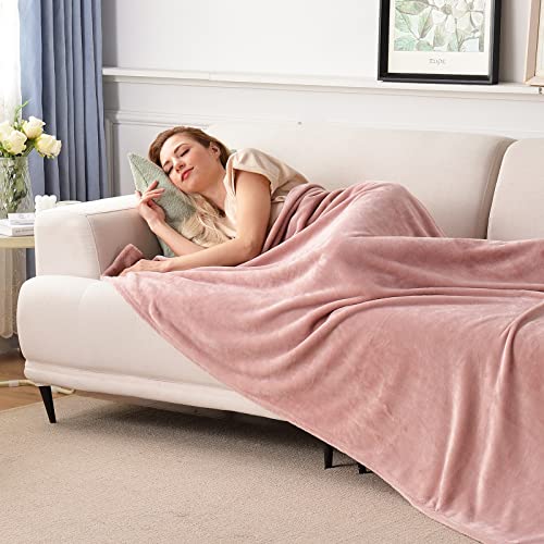 Flannel Fleece Blanket Throw Size, Dusty Pink, 50x60 inches | All Season Lightweight Super Soft Cozy Blanket for Bed or Couch - color: Dusty Pink, size: 50"×60"