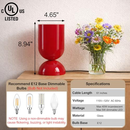 8.9" Dimmable Modern Glass Table Lamp, Glossy Red | Dome Base - color: Red